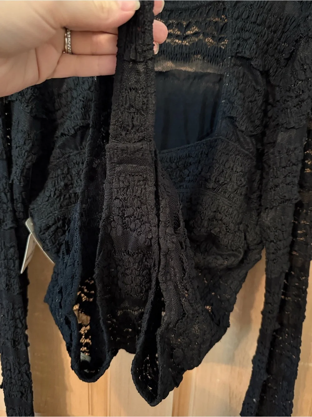 Free People x Intimately FP Angelina Lace Bodysuit in Black Large NWT